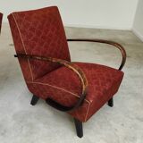 Pair of H410 Type C burgundy armchairs by Jindrich Halabala for Thonet