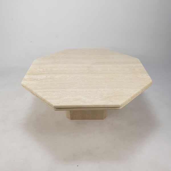 Table basse octogonale en travertin italien, années 1980