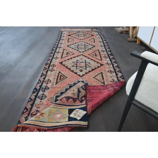 1970s Turkish Oushak Handmade Wool Cotton Orange Runner Rug 84x308