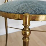 Vintage Paolo Buffa Brass Vanity Chair: Chiavari Style, Blue Fabric, 1950s