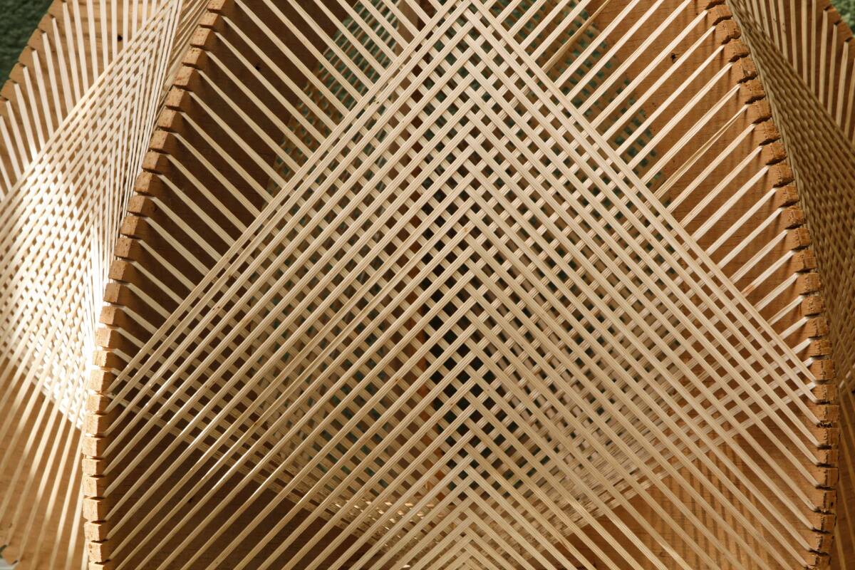 Scandinavian modernist wooden suspension with taut wires, 1960s.