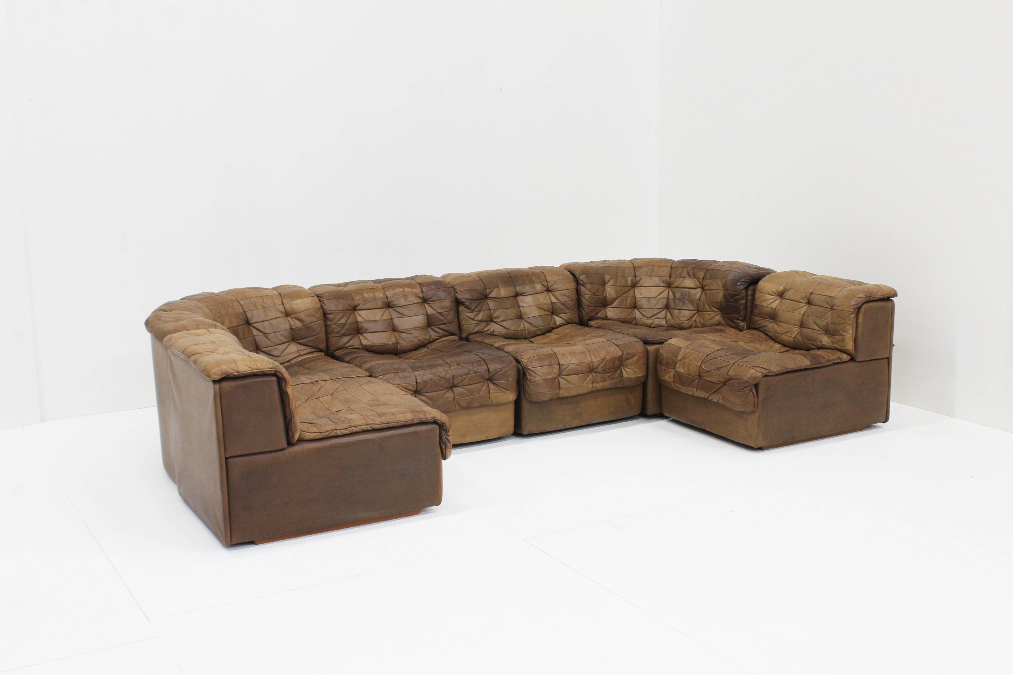 Vintage De Sede DS 11 modular sofa brown patchwork leather , set of 6