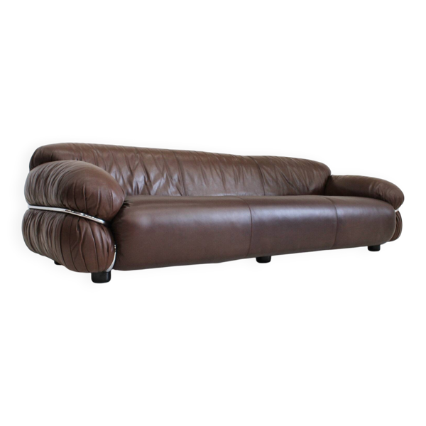 Canapé en cuir marron Sesann de Gianfranco Frattini Cassina, années 1970