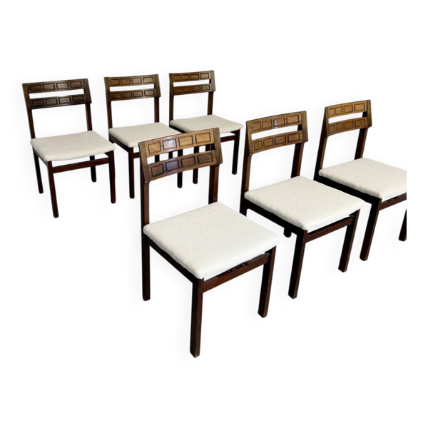 Lot de 6 chaises palissandre forme géométriques design italien 1960