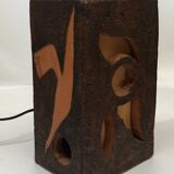 Brutalist ceramic lamp with stylized bird decor