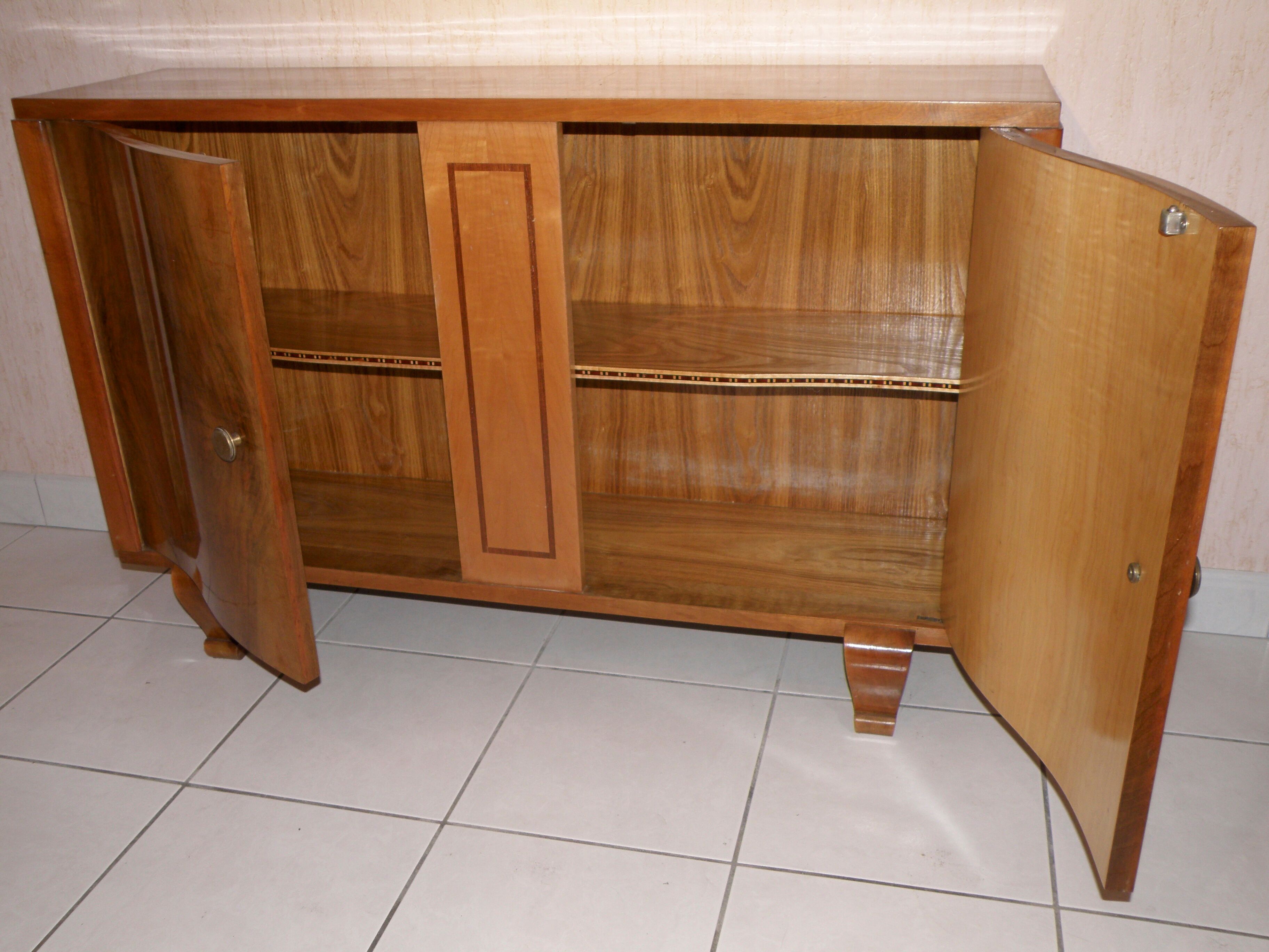 Sideboard walnut bramble storage cabinet, two doors, style 1930