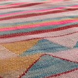 XXL Handmade Striped Vintage Pink Algerian Berber Rug With Geometric Patterns 369x163 cm