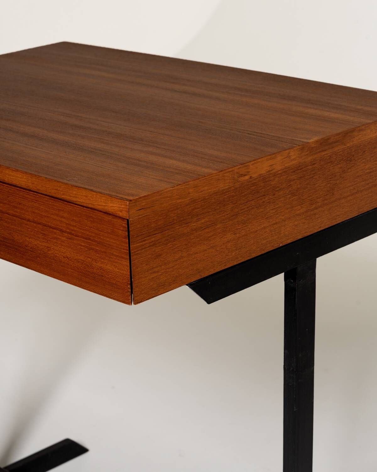 Teak writing desk with black metal structure, European production, 1960s