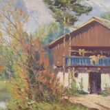 Painting „The Chalet at the Mountain Stream”, Scandinavian design, 1970s