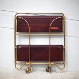 Vintage service, rolling bar, table, wheeled service, golden metal service, folding service