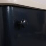 Art Deco bedside table from Hungary, 1930, made of navy blue and cream painted wood.