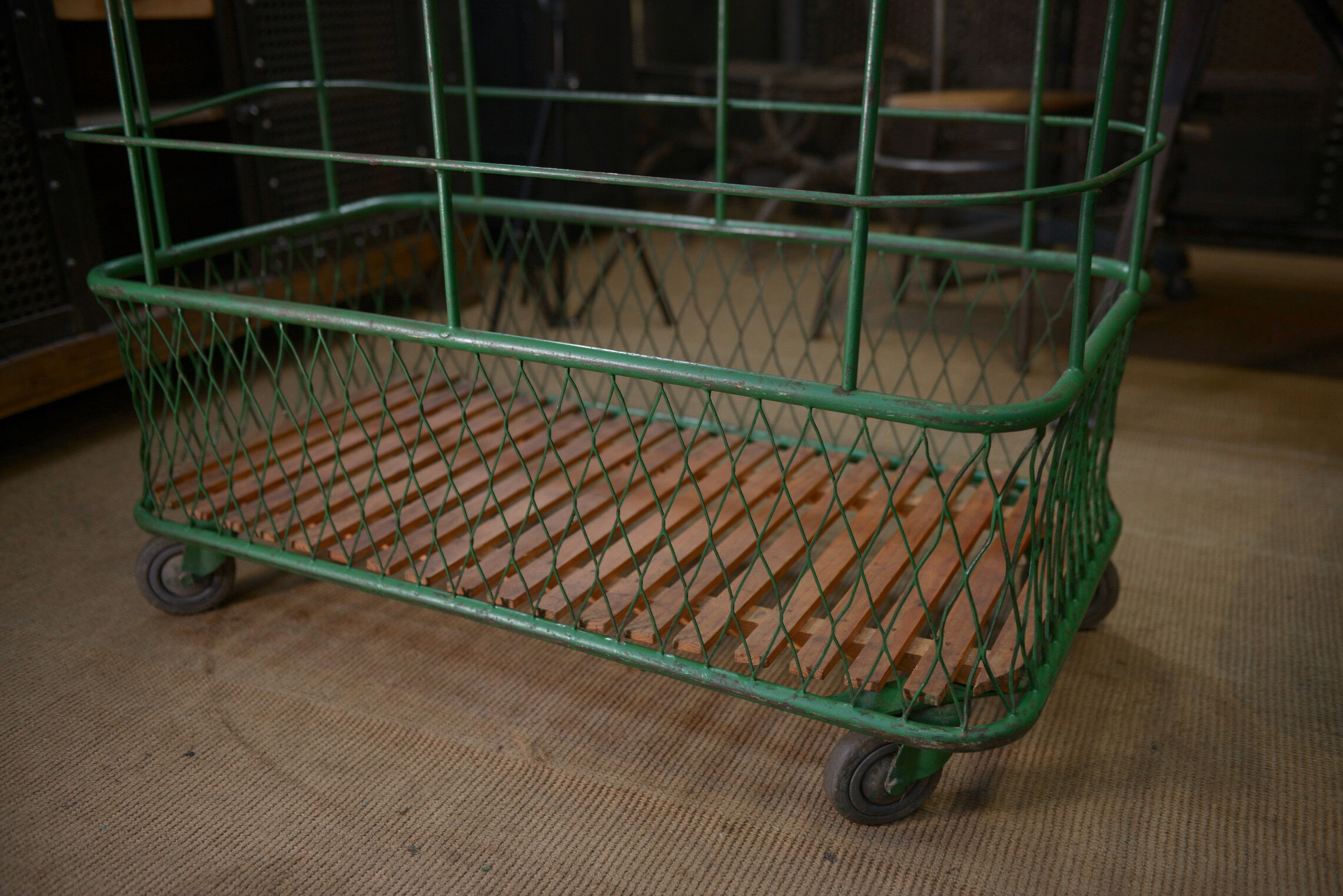 Former factory trolley with wheels from the 1950s