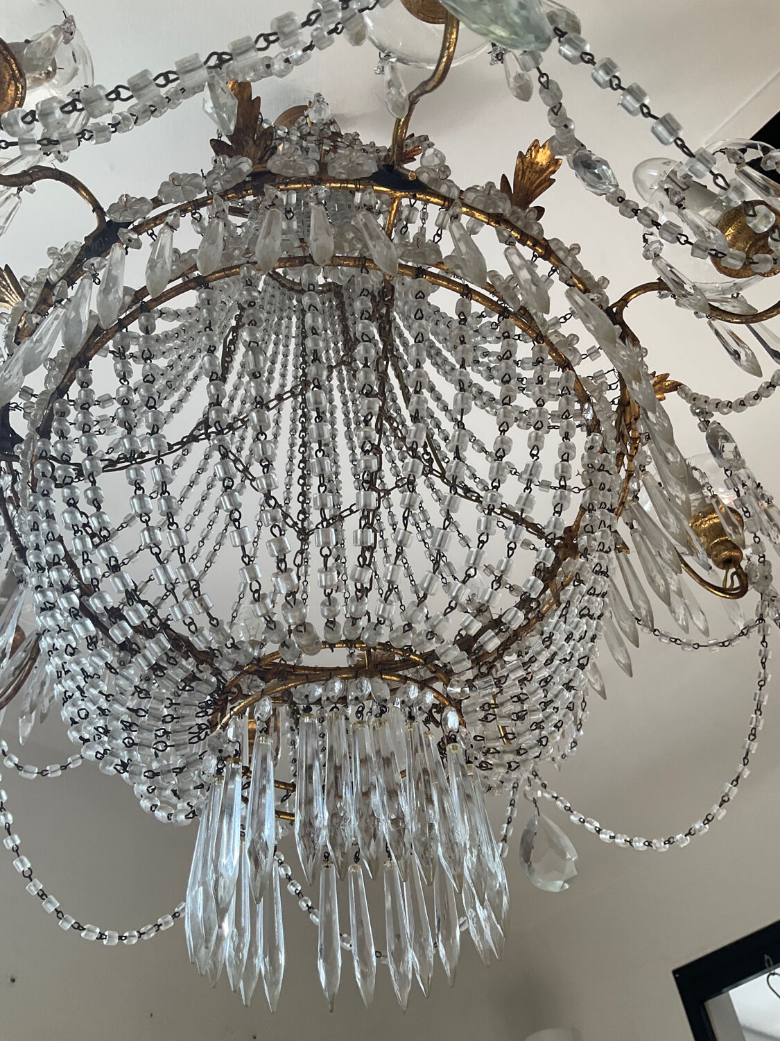 Large Montgolfière chandelier with crystal drops