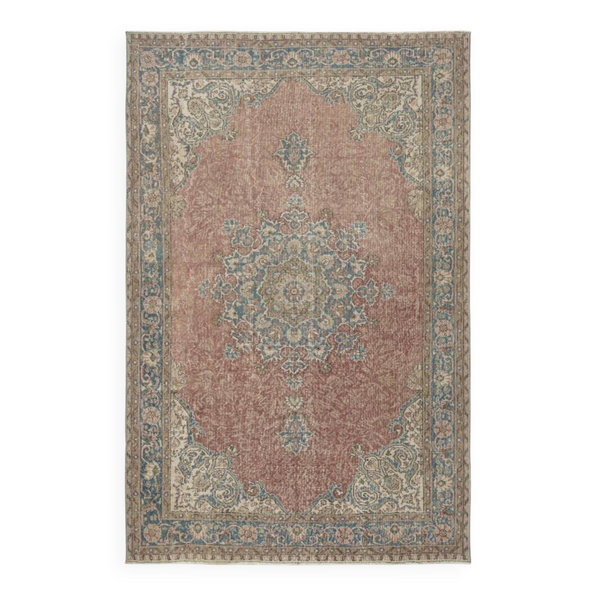 Vintage Handmade Wool Area Rug. One of a kind Turkish Carpet with Medallion Design