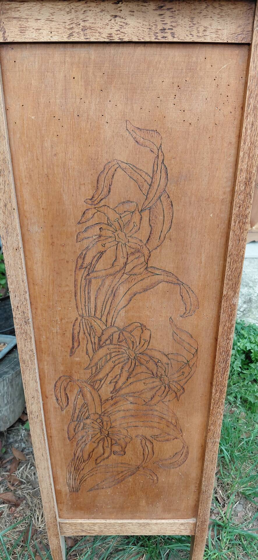 Miniature pyrographed wardrobe from 1912.