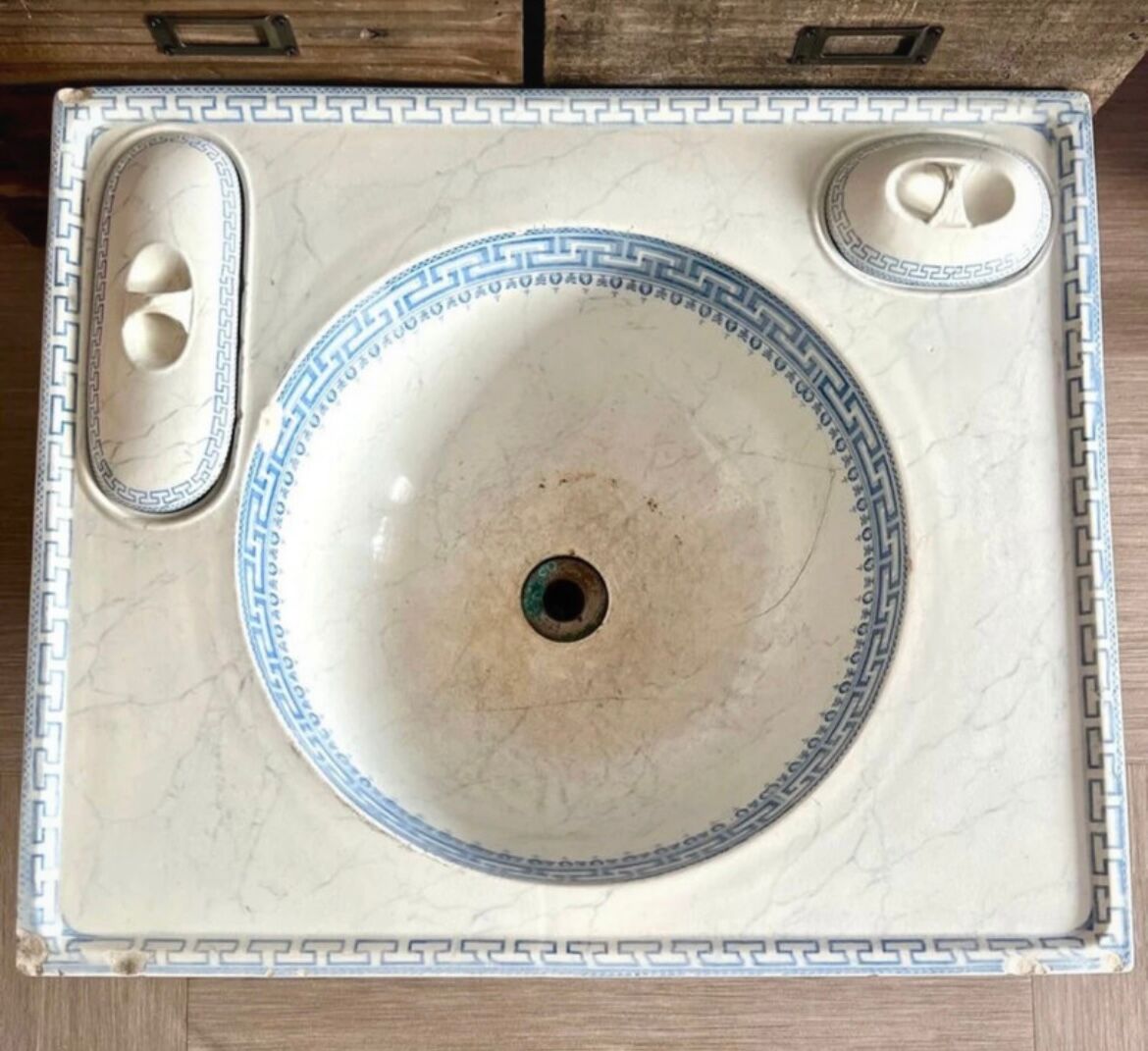 Vintage Blue Decorated Porcelain Washbasin