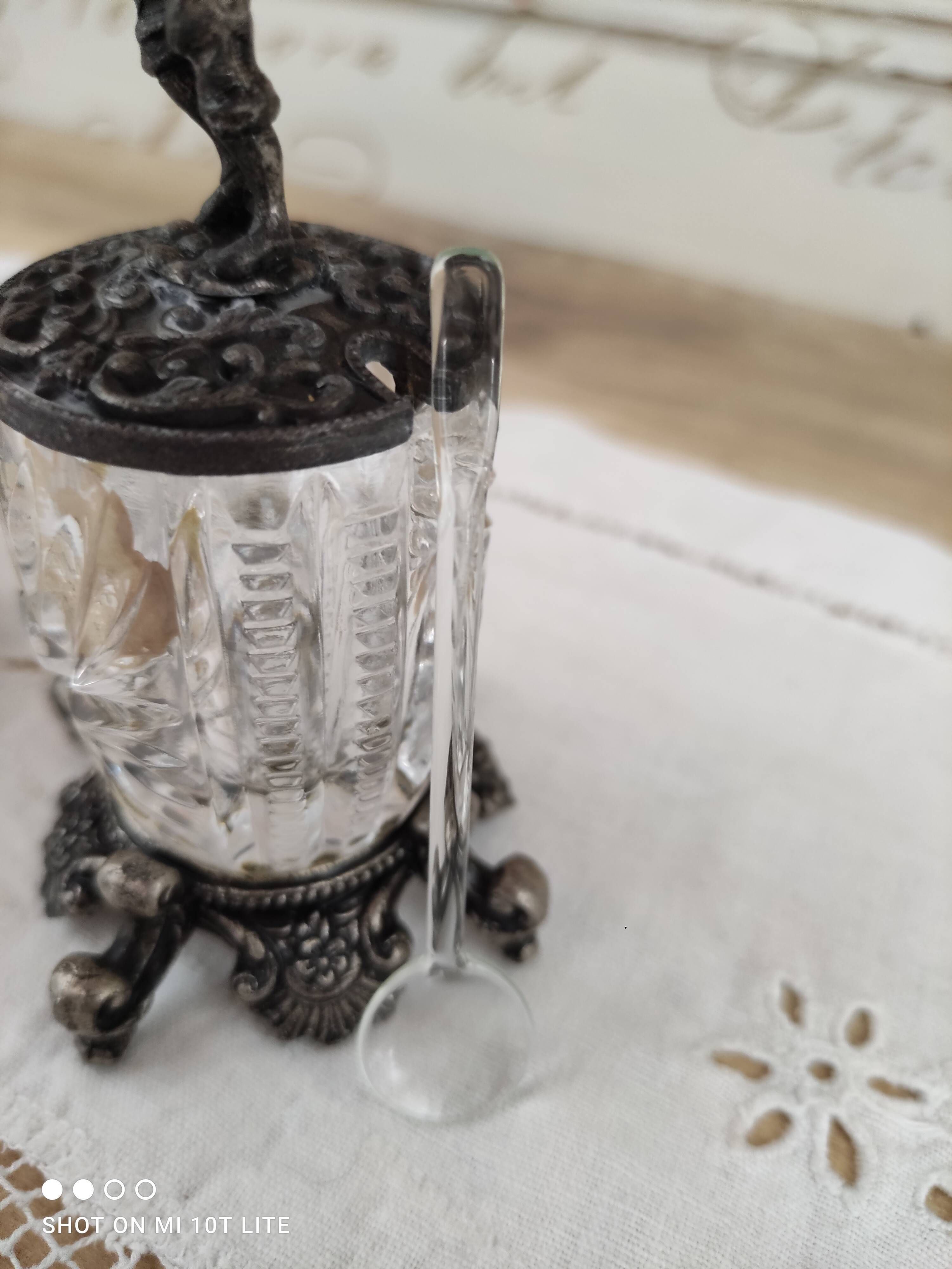 Trio of salters and mustard makers made of Bavarian crystal and bronze