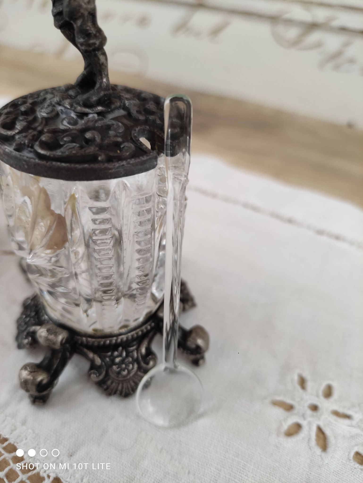 Trio of salters and mustard makers made of Bavarian crystal and bronze