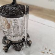 Trio of salters and mustard makers made of Bavarian crystal and bronze