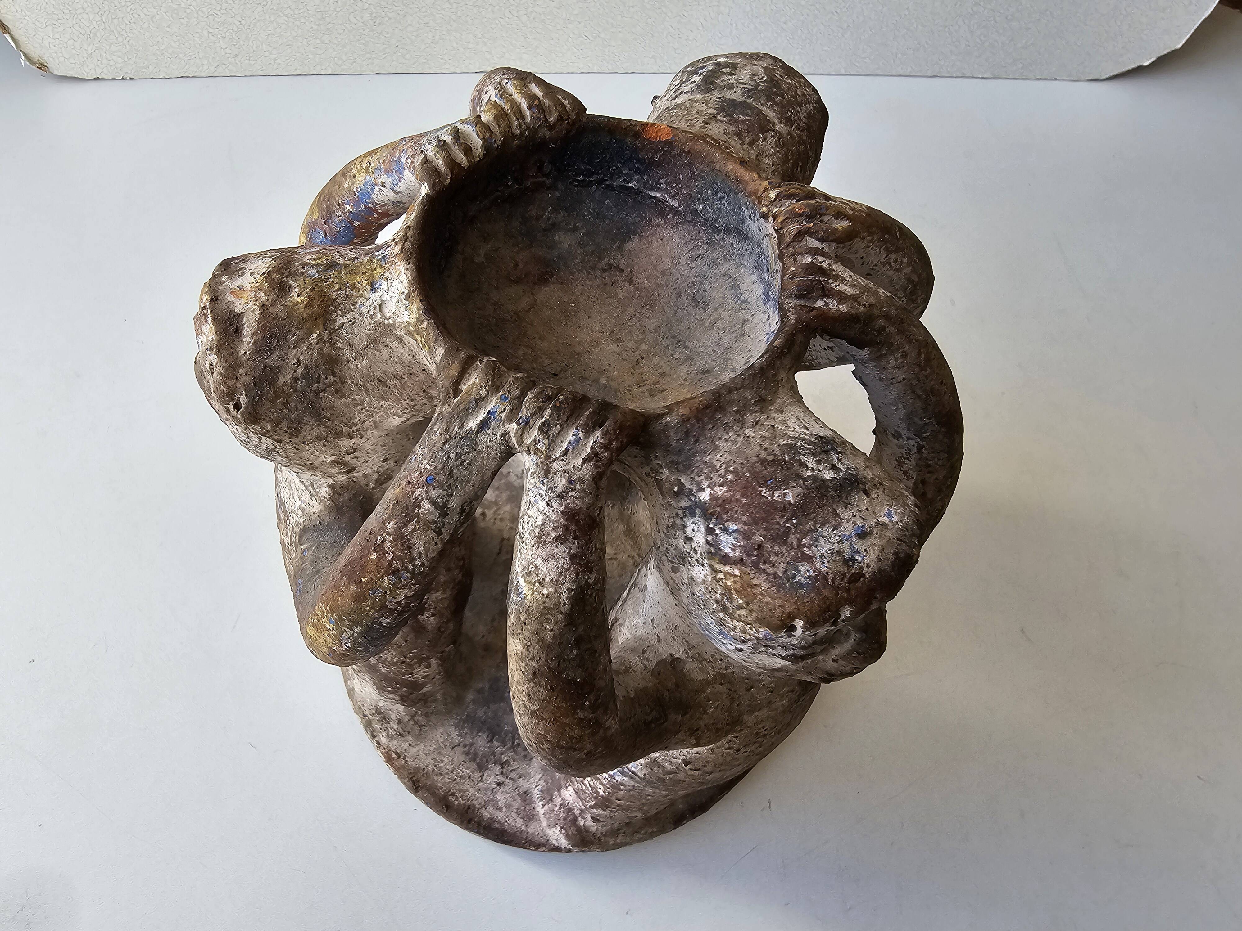 Terracotta Candle Holder Dancing 3 Aztec Characters - Tribal Art