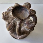 Terracotta Candle Holder Dancing 3 Aztec Characters - Tribal Art