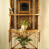 Shelf, console, bamboo, vintage wicker