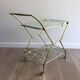 Italian designer rolling table in brass and engraved glass