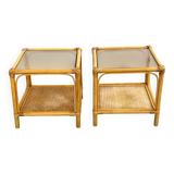 Rattan, Canework and Smoked Glass End Tables, 1960s, Set of 2