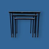 Trio of vintage nesting tables in mosaic and wrought iron