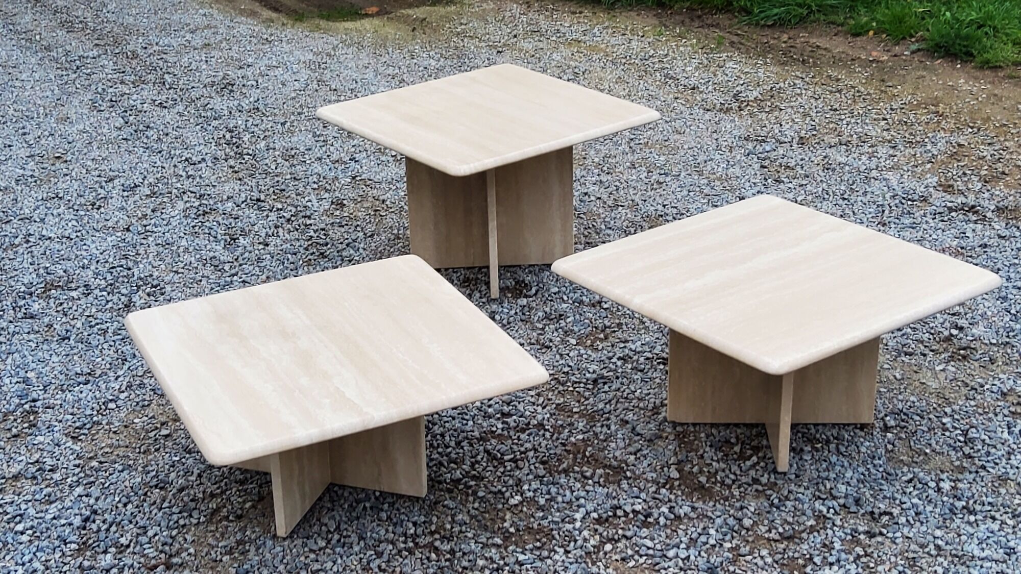 Set of 3 travertine trundle coffee tables from the 70s