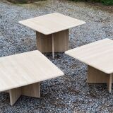 Set of 3 travertine trundle coffee tables from the 70s