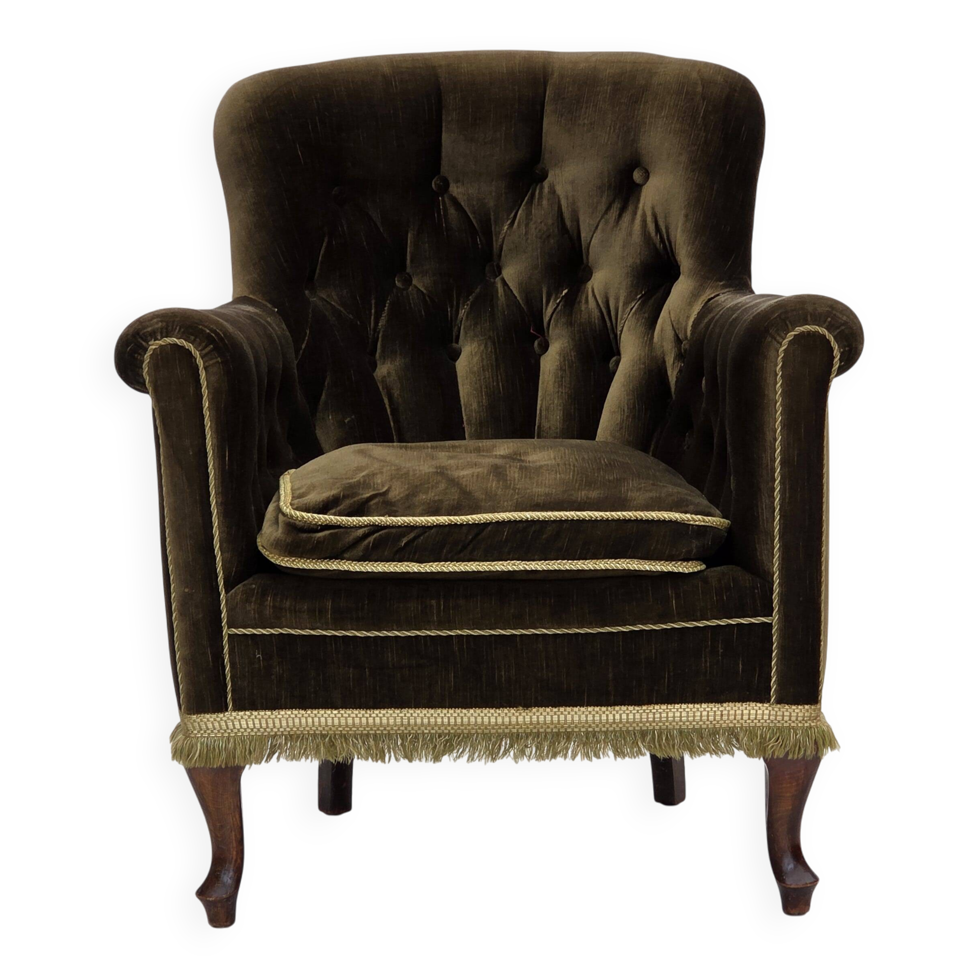 Fauteuil scandinave des années 1950, velours vert, bois de frêne.
