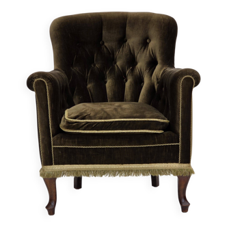 1950s, Scandinavian armchair, green furniture velour, ash wood.