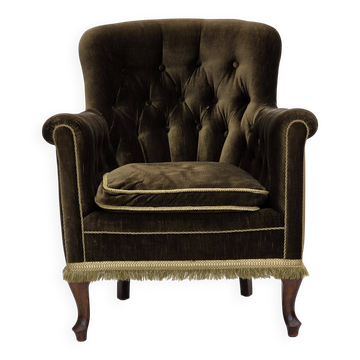 1950s, Scandinavian armchair, green furniture velour, ash wood.