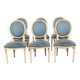 6 Louis XVI medallion chairs in beige wood and blue fabric from the 18th century.