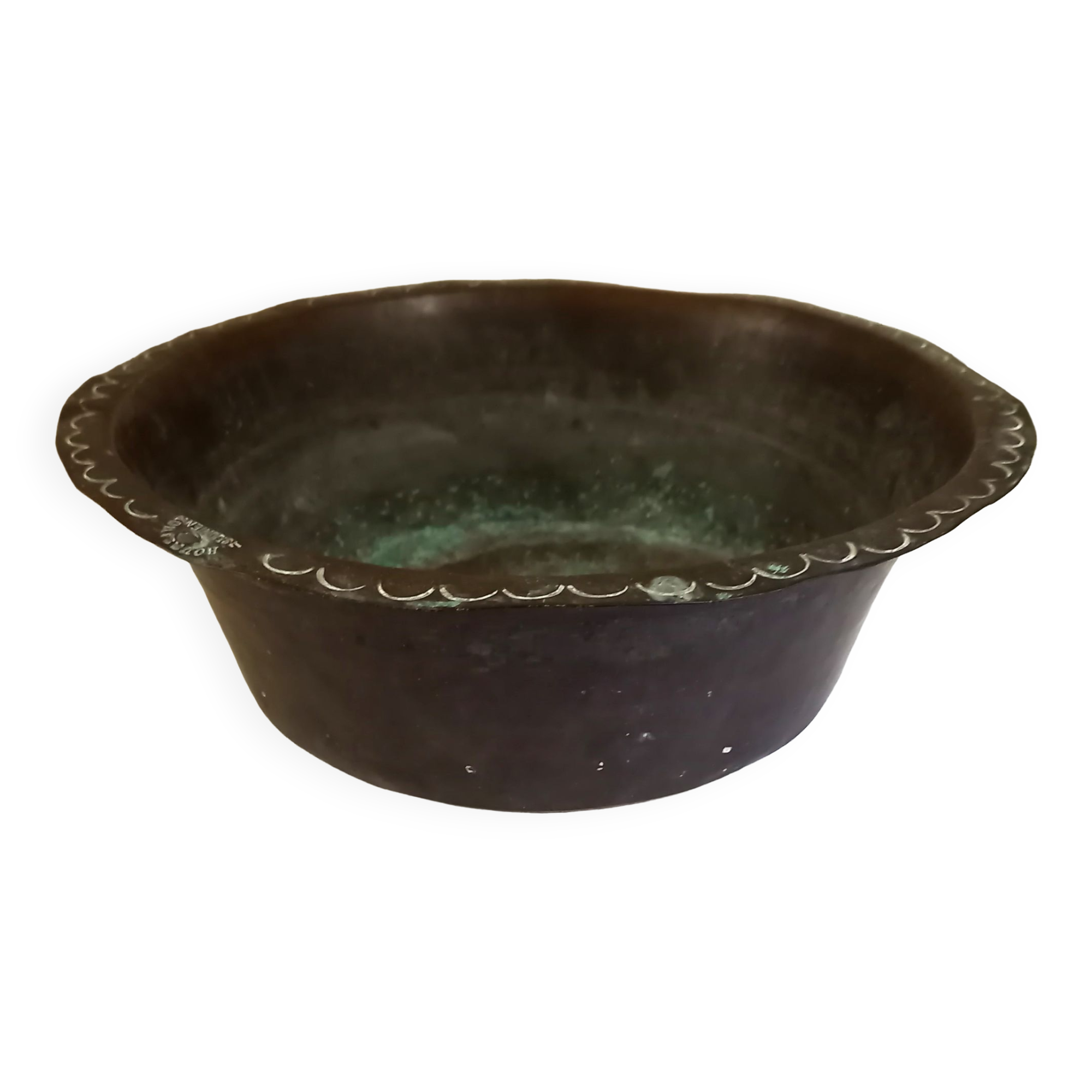 Old copper basin, stamped L.Roussange, Saint-Junien