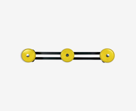Porte-manteaux mid-century métal laqué noir et jaune