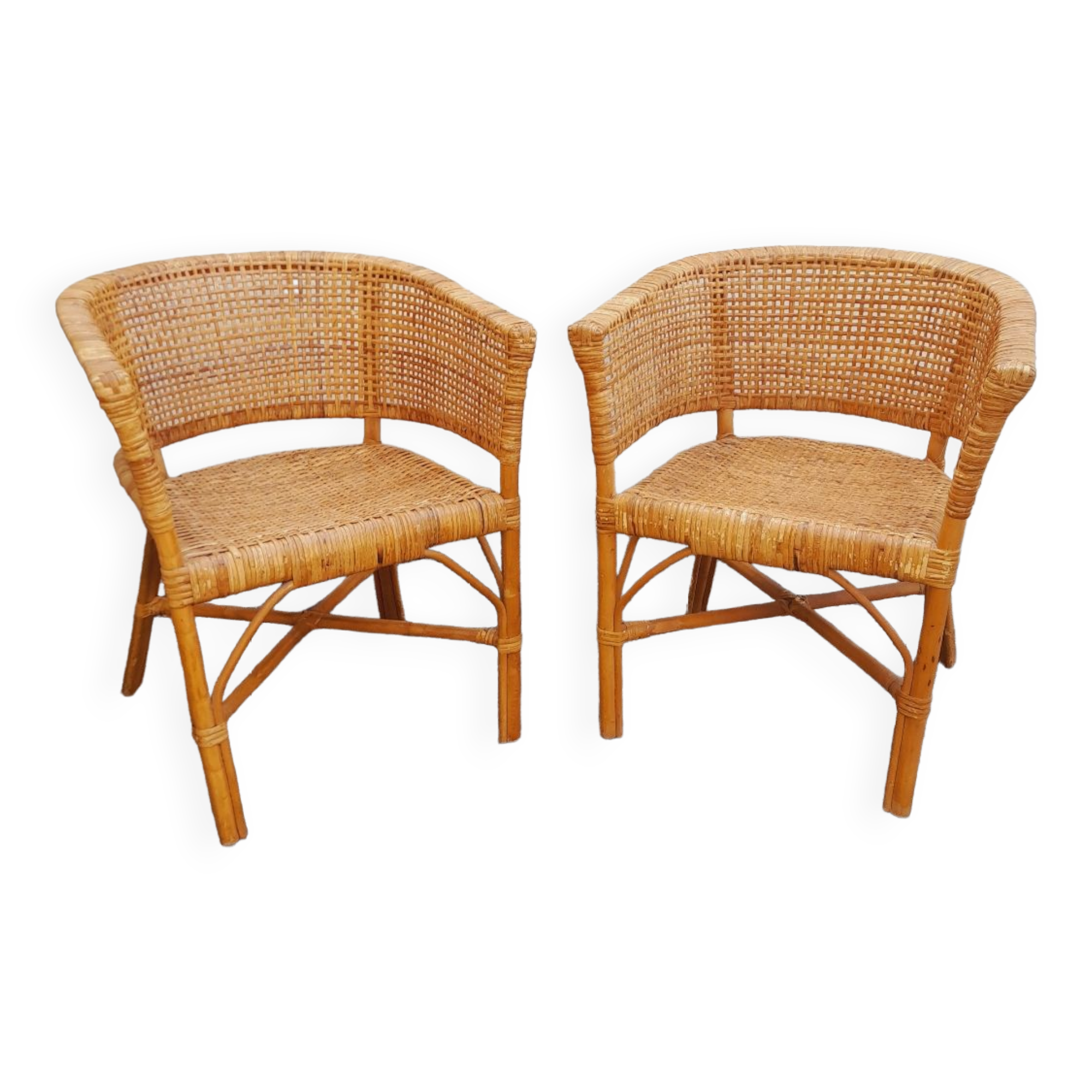 2 vintage cane rattan armchairs
