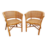 2 vintage cane rattan armchairs