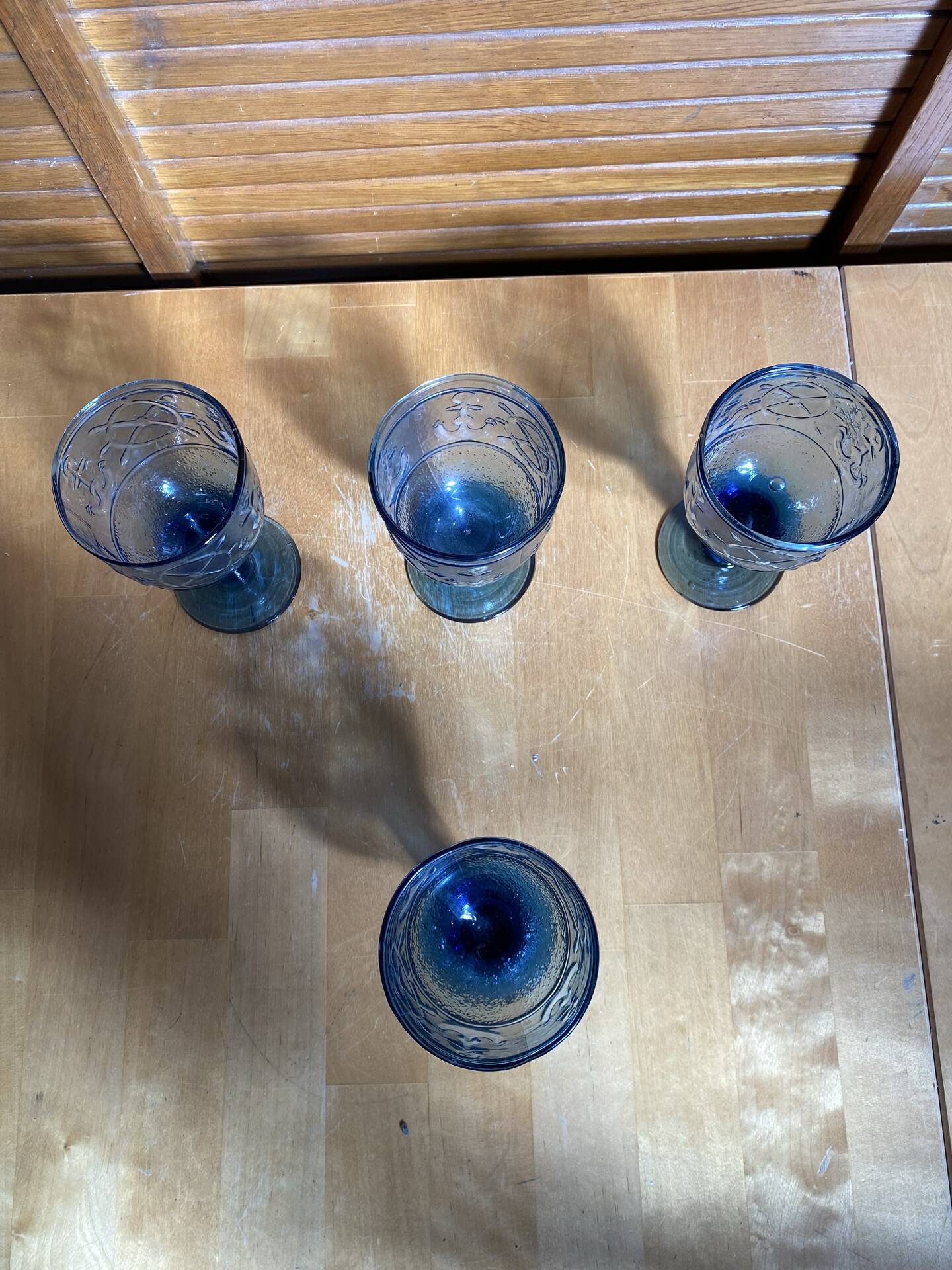Set of 4 Stemmed Glasses Moulded Blue Marine Decor 1960s Vintage