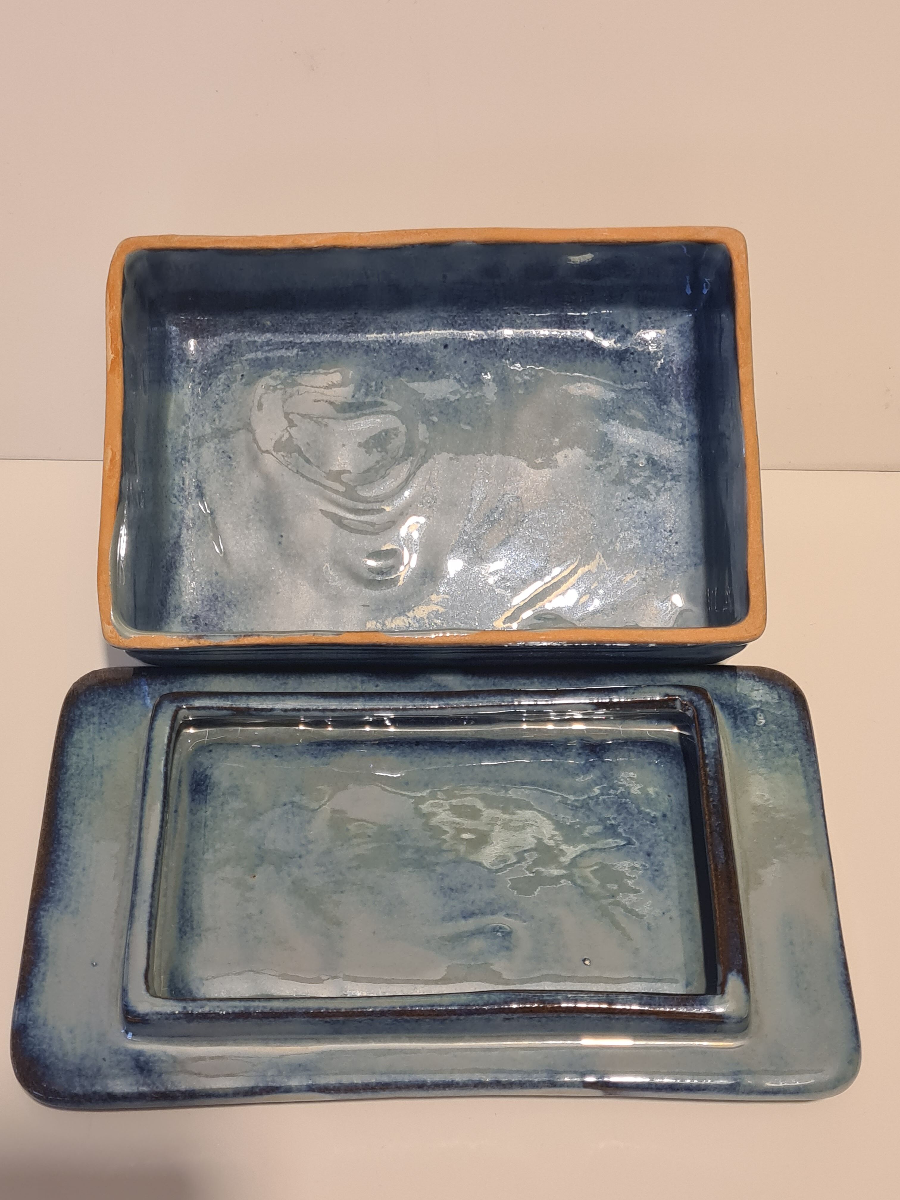 Butter blue earthenware Vallauris floral decoration