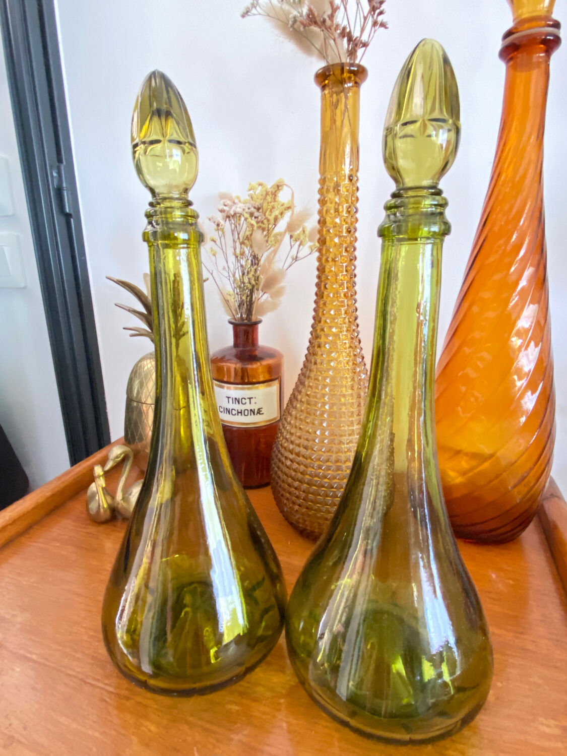 Vintage green glass carafe