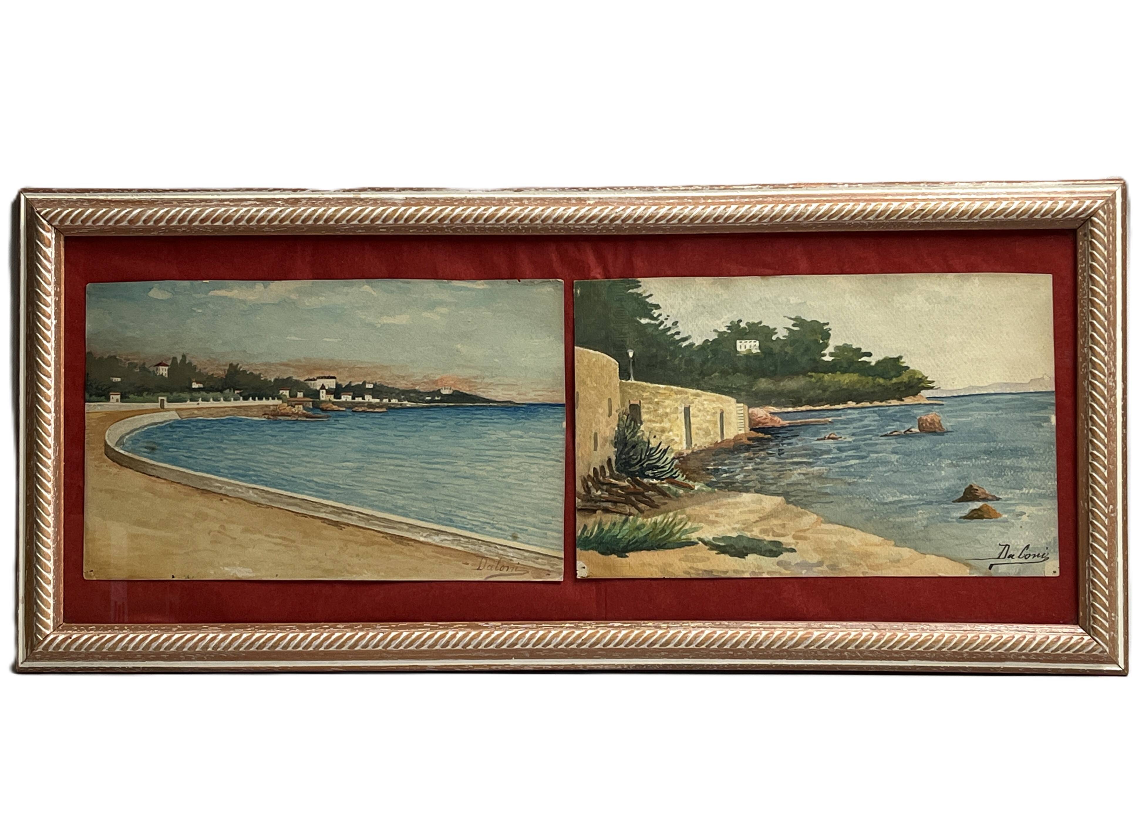 Daloni, pair of watercolors of the Mediterranean seaside, 20th century frame