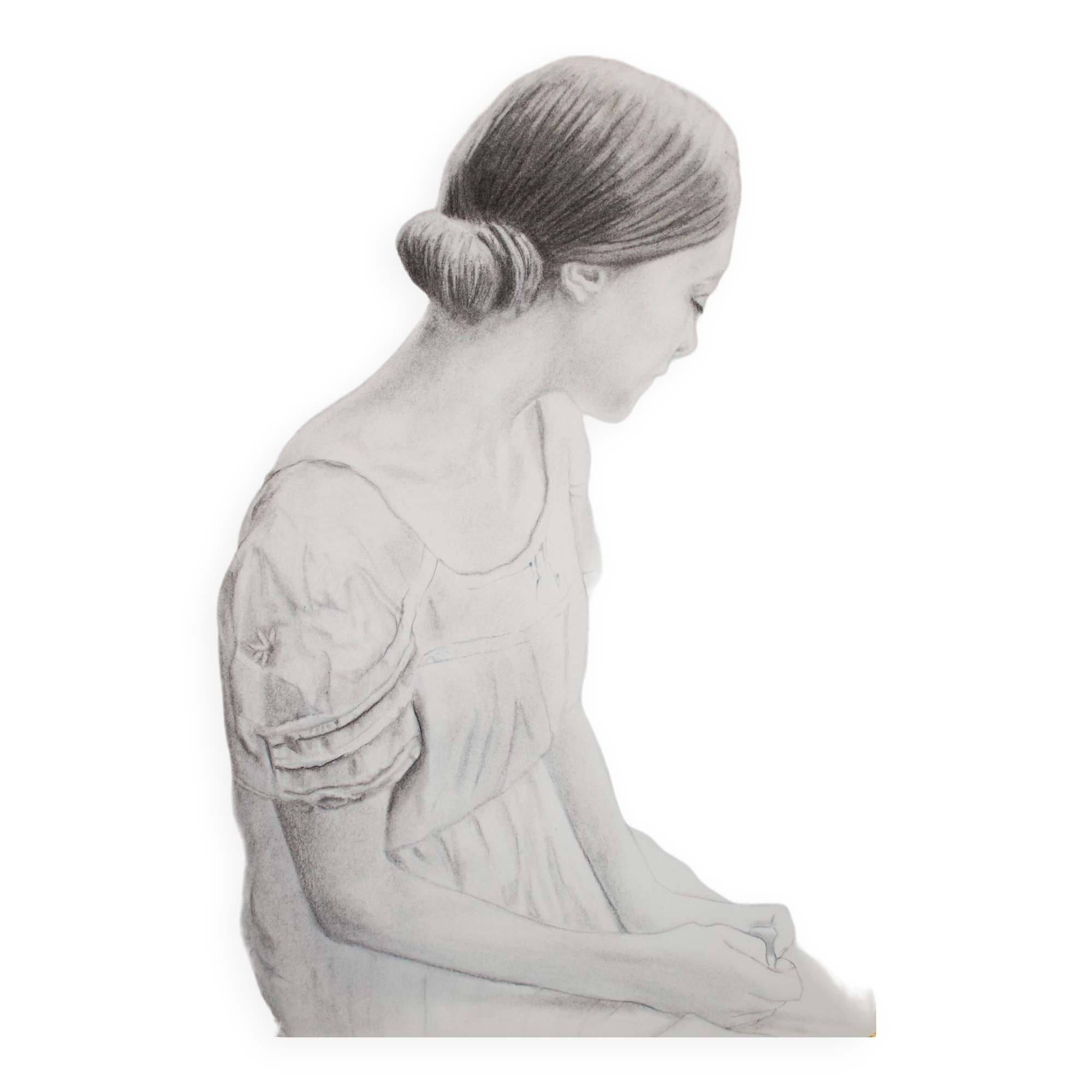 Charcoal drawing representing a young woman. Carbon paint.