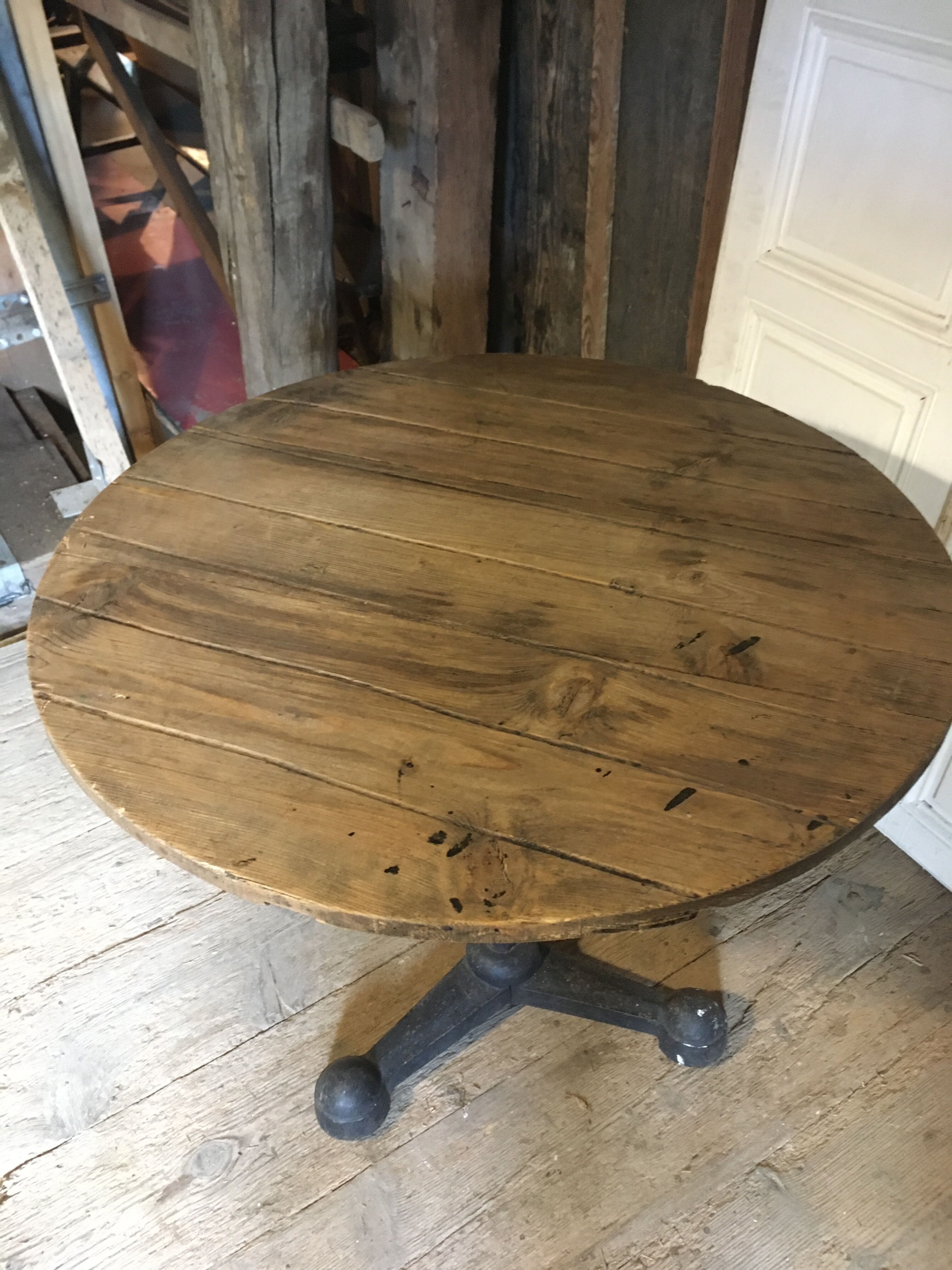 Foot cast iron bistro table on wheels 1930