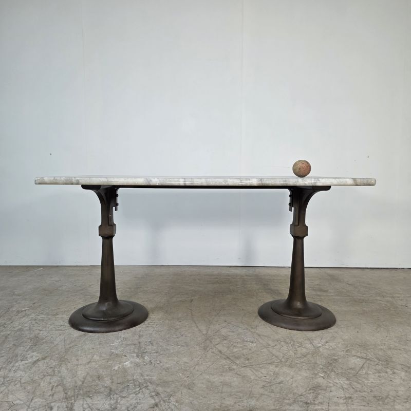 Superb cast iron and Carrara marble display table from a chocolate factory circa 1900