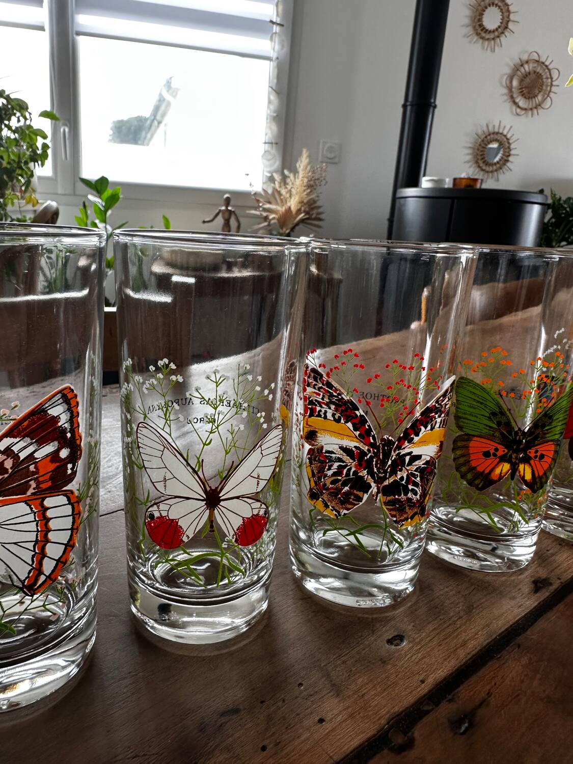 Set of 6 vintage glasses with butterfly decoration – 70s/80s