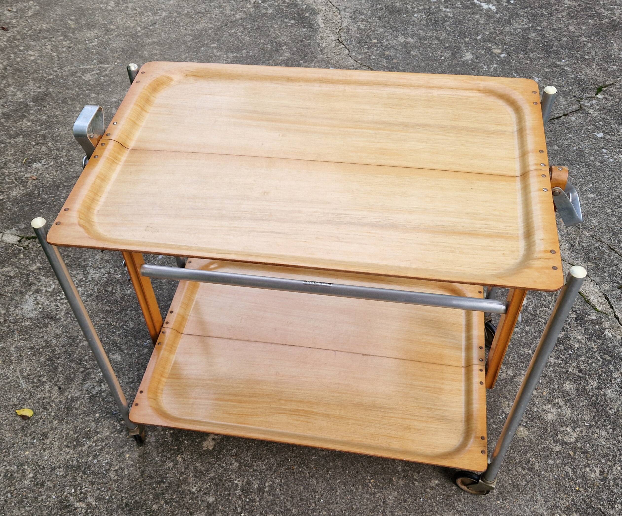 Vintage Textable folding rolling serving cart from the 1960s-70s