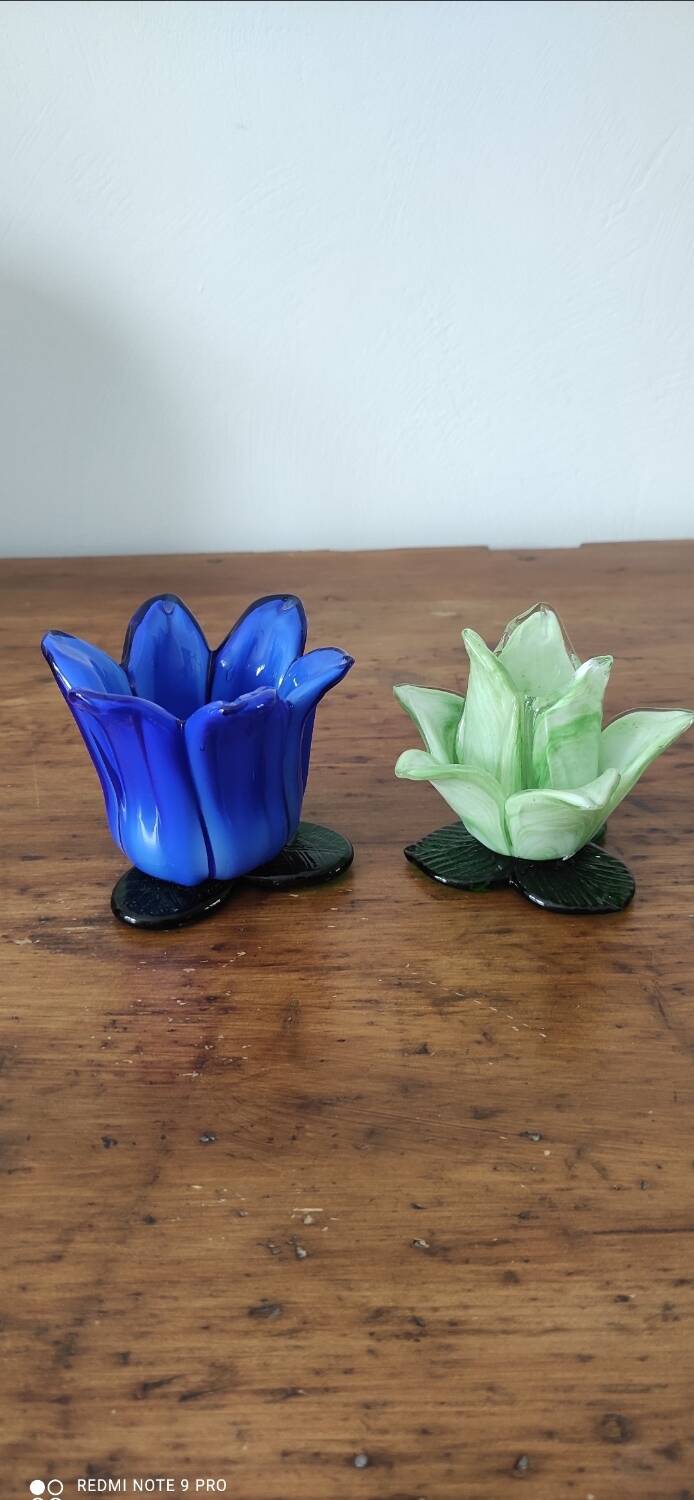 Glass Flower Candle Holder Set