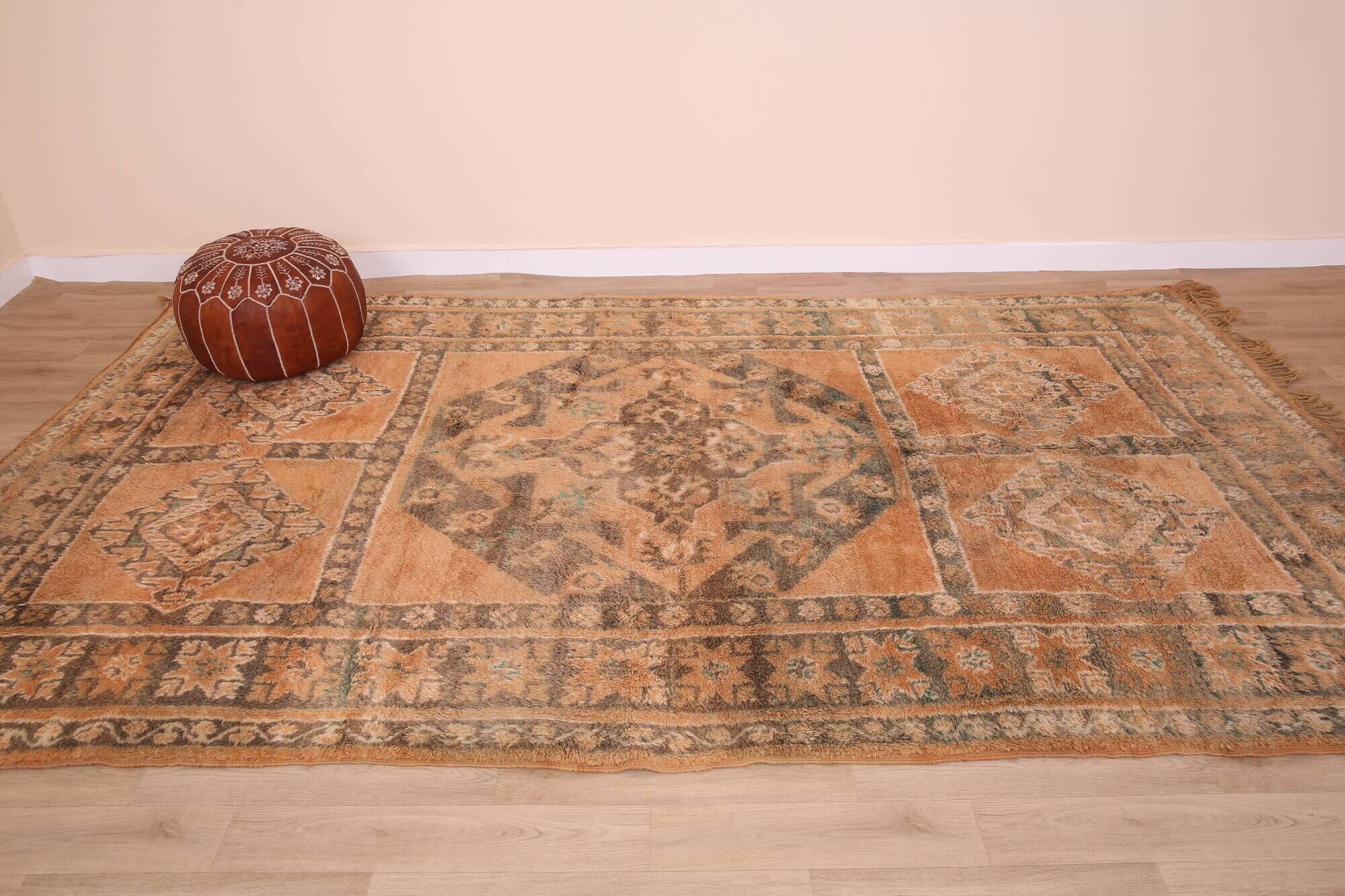 Terracotta Vintage Moroccan Rug 199 x 342 cm, Berber Handmade Wool Rug boho